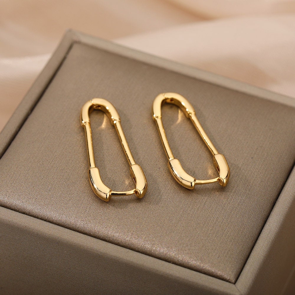 Paper Clip Hoops, 18K Gold Everyday Earrings, Dainty Minimalist Jewelry, Punk Gothic Delicate Handmade  for Women, Gift for Her