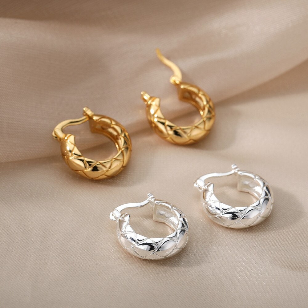 Snake Pattern Earrings, 18K Gold Snakeskin Hoop Earrings, Punk Fashion Earrings for Women, Gift for Her