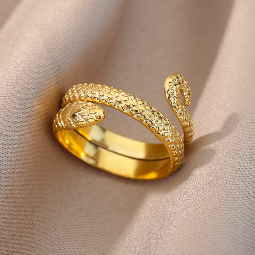 Gold Snake Wrap Ring, 18K Gold Gothic Stackable, Dainty Minimalist Jewelry, Punk Delicate Handmade for Women, Gift for Her