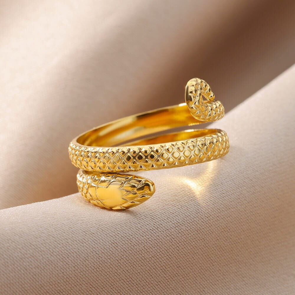 Gold Snake Wrap Ring, 18K Gold Gothic Stackable, Dainty Minimalist Jewelry, Punk Delicate Handmade for Women, Gift for Her