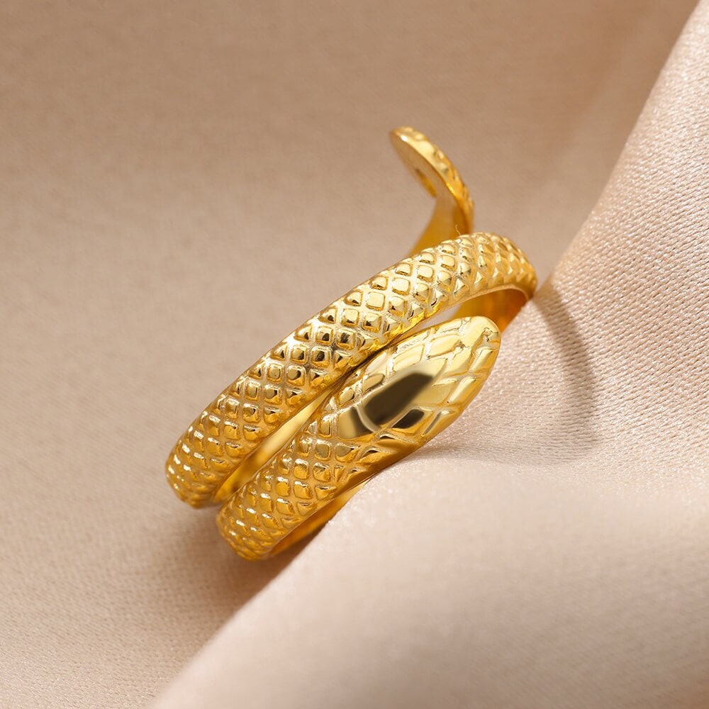 Gold Snake Wrap Ring, 18K Gold Gothic Stackable, Dainty Minimalist Jewelry, Punk Delicate Handmade for Women, Gift for Her