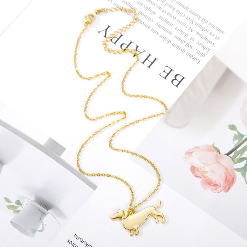 Dachshund Puppy Pendant, 18K Gold Necklace, Dainty Layered Minimalist Jewelry, Boho Delicate Handmade for Women, Gift for Her