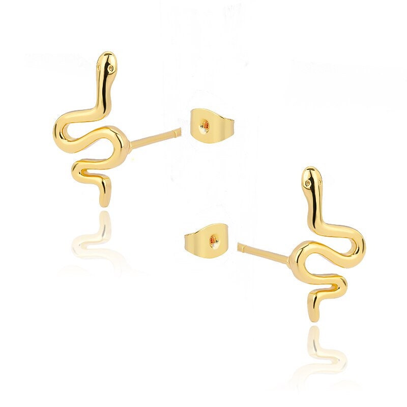 Gold Snake Studs, 18K Gold Everyday Earrings, Dainty Minimalist Jewelry, Punk Gothic Delicate Handmade  for Women, Gift for Her