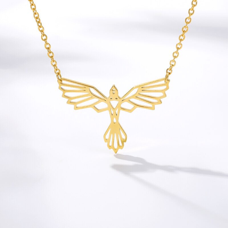 Punk Phoenix Pendant, 18K Gold Layered Necklace, Gothic Dainty Minimalist Jewelry, Delicate Handmade for Women, Gift for Her