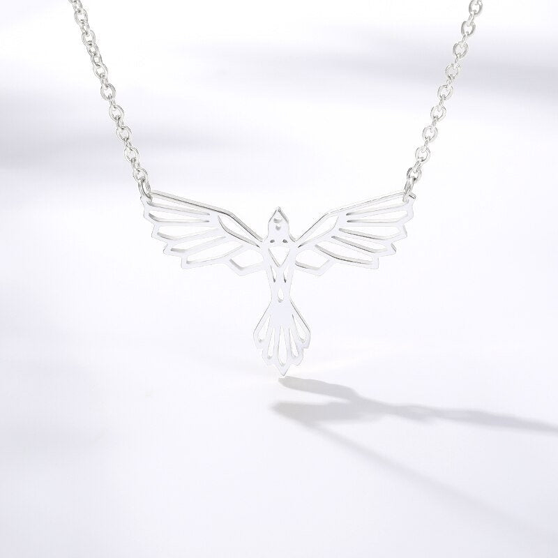Punk Phoenix Pendant, 18K Gold Layered Necklace, Gothic Dainty Minimalist Jewelry, Delicate Handmade for Women, Gift for Her