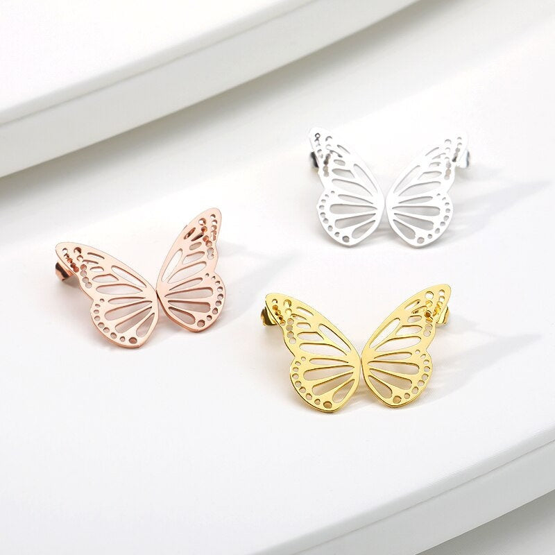 Boho Cute Butterfly Wings Studs, 18K Gold Everyday Earrings, Dainty Minimalist Jewelry, Delicate Handmade  for Women, Gift for Her