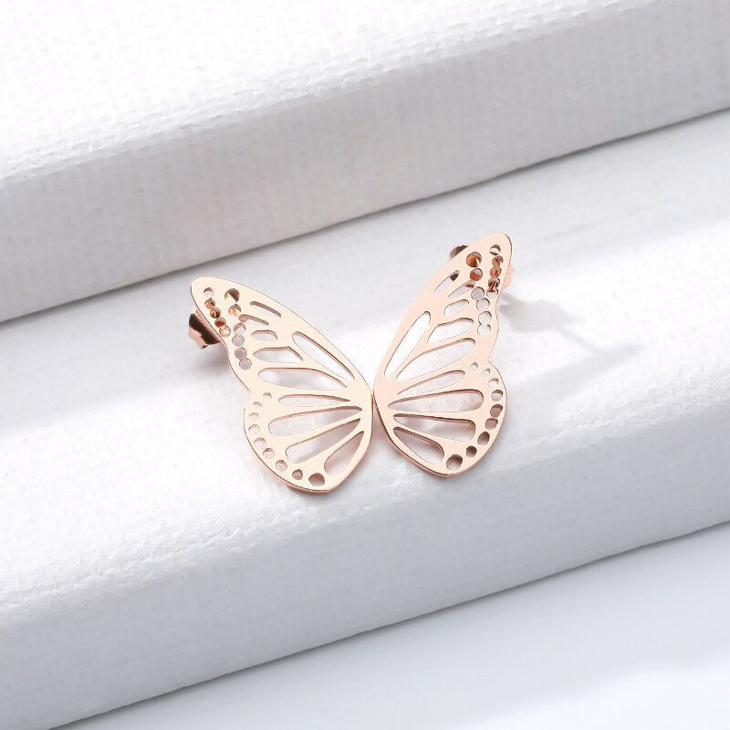 Boho Cute Butterfly Wings Studs, 18K Gold Everyday Earrings, Dainty Minimalist Jewelry, Delicate Handmade  for Women, Gift for Her