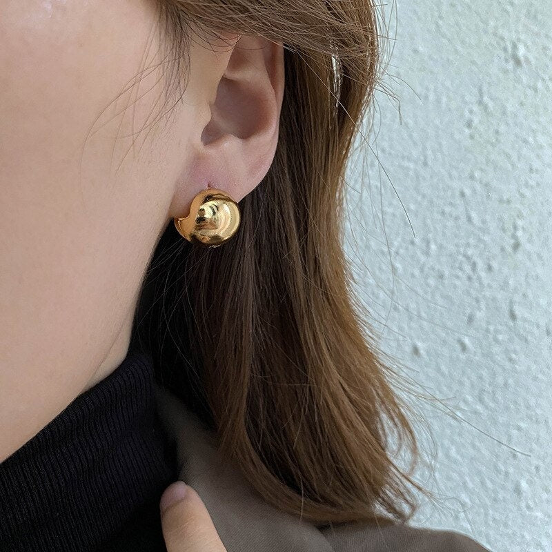 Large Ball Stud Earrings, 18K Gold Ball Earrings, Italian Style Ball Earrings, Fashion Earrings for Women, Gift for Her