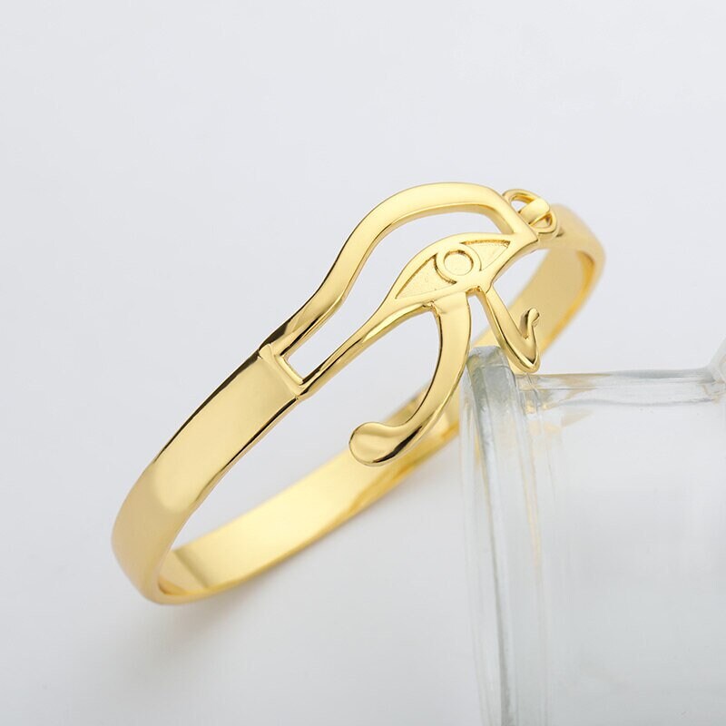 Punk Egyptian Eye of Horus Bangle, 18K Gold Layered Gothic Bracelet, Dainty Minimalist Jewelry, Delicate Handmade for Women, Gift for Her