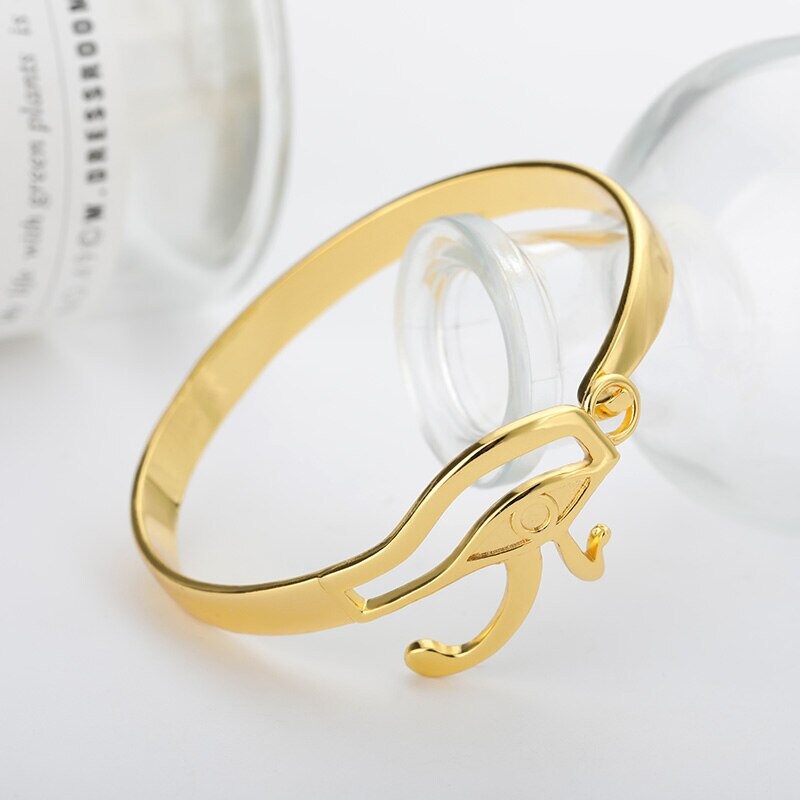 Punk Egyptian Eye of Horus Bangle, 18K Gold Layered Gothic Bracelet, Dainty Minimalist Jewelry, Delicate Handmade for Women, Gift for Her