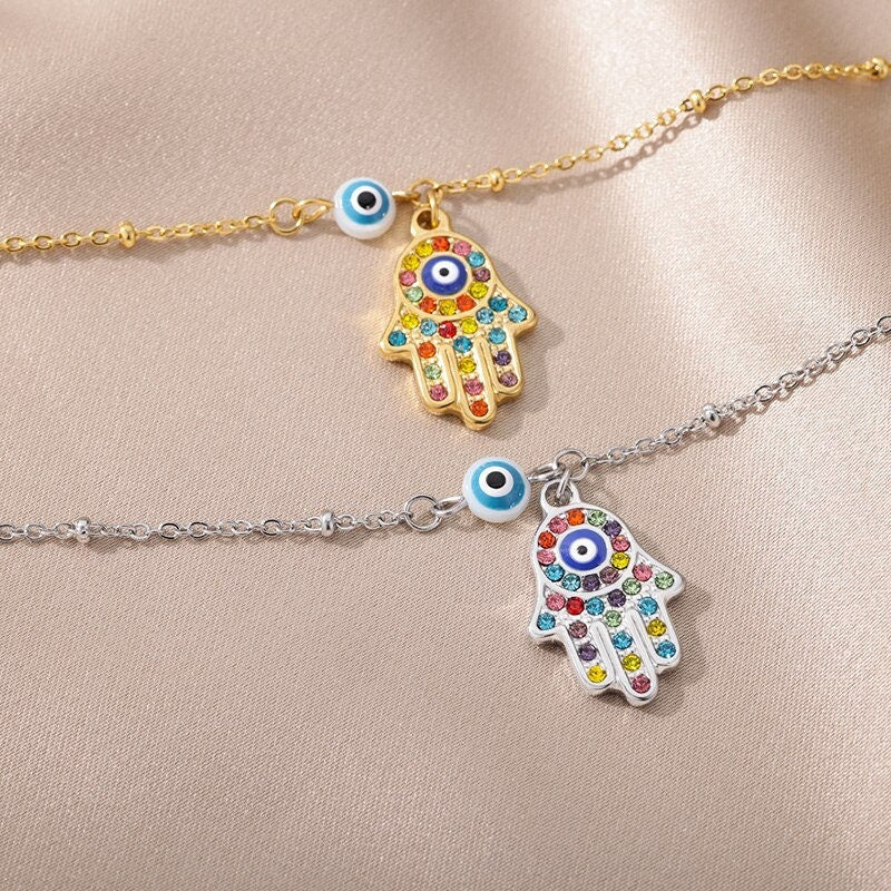 18K Gold Evil Eye Bracelet, Gothic Evil Eye, Fatima Bracelet, Hamsa Bracelet for Women, Gift for Her