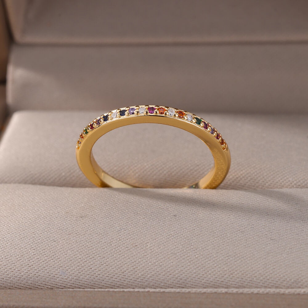 Boho Multicolor Band, 18K Gold Yogi Stackable Ring, Dainty Minimalist Jewelry, Delicate Handmade for Women, Gift for Her