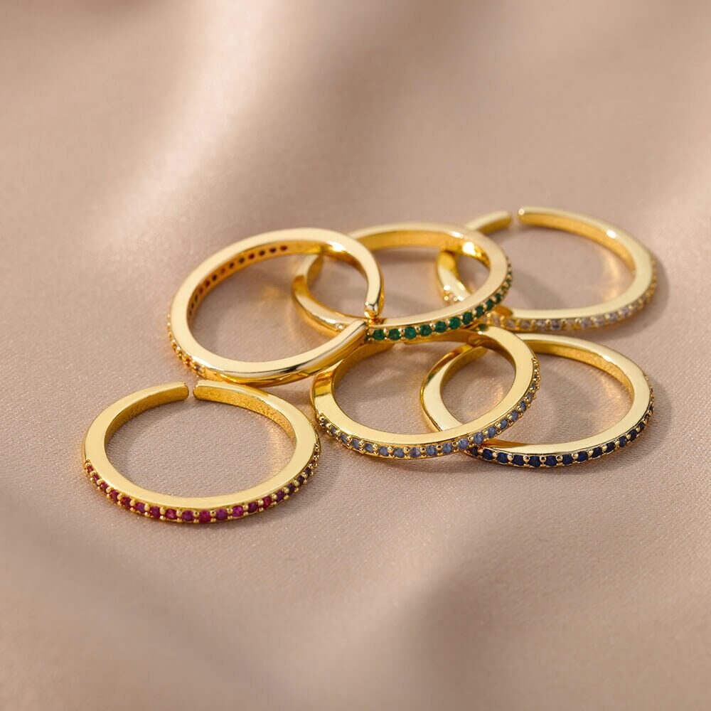 Boho Multicolor Band, 18K Gold Yogi Stackable Ring, Dainty Minimalist Jewelry, Delicate Handmade for Women, Gift for Her