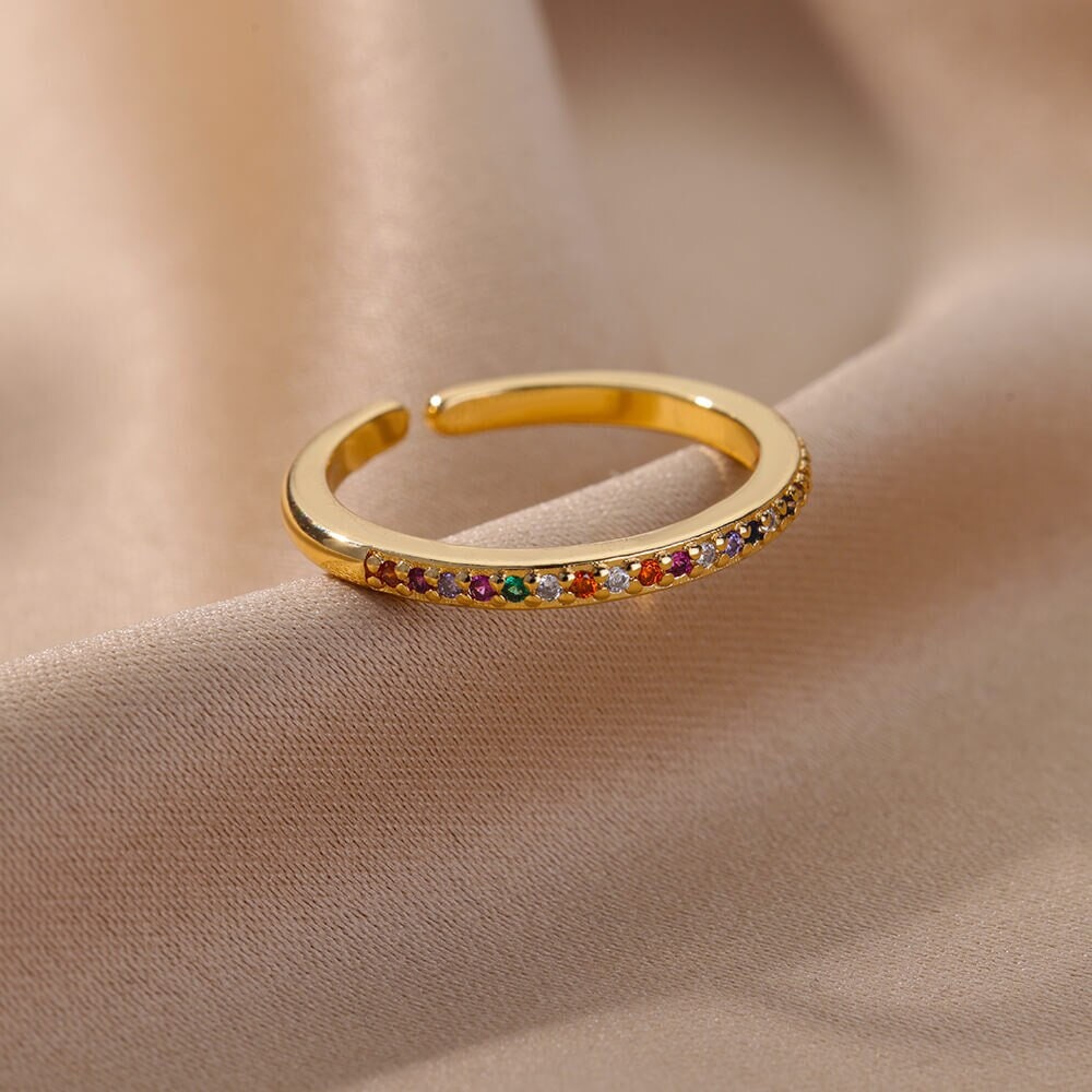 Boho Multicolor Band, 18K Gold Yogi Stackable Ring, Dainty Minimalist Jewelry, Delicate Handmade for Women, Gift for Her