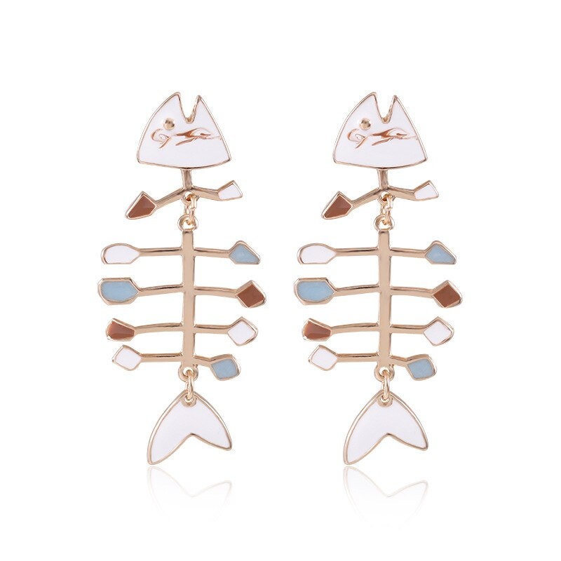Punk Fish Bones Drop Dangle, 18K Gold Everyday Earrings, Gothic Dainty Minimalist Jewelry, Delicate Handmade for Women, Gift for Her