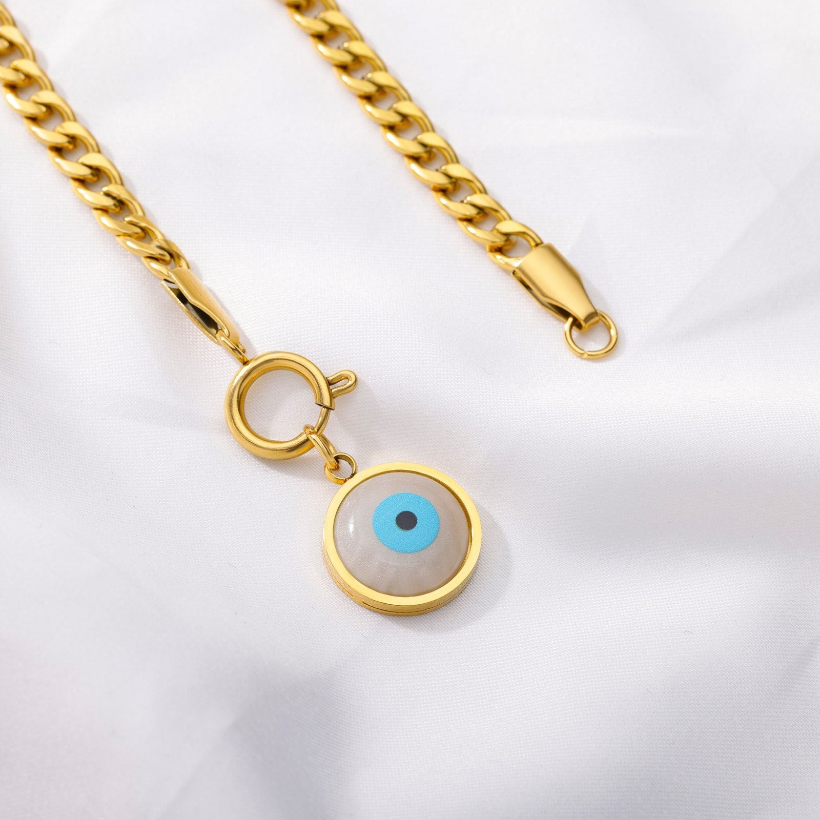 18K Gold Evil Eye Bracelet, Evil Eye Enamel, Gothic Evil Eye, Evil Eye Bracelet for Women, Gift for Her