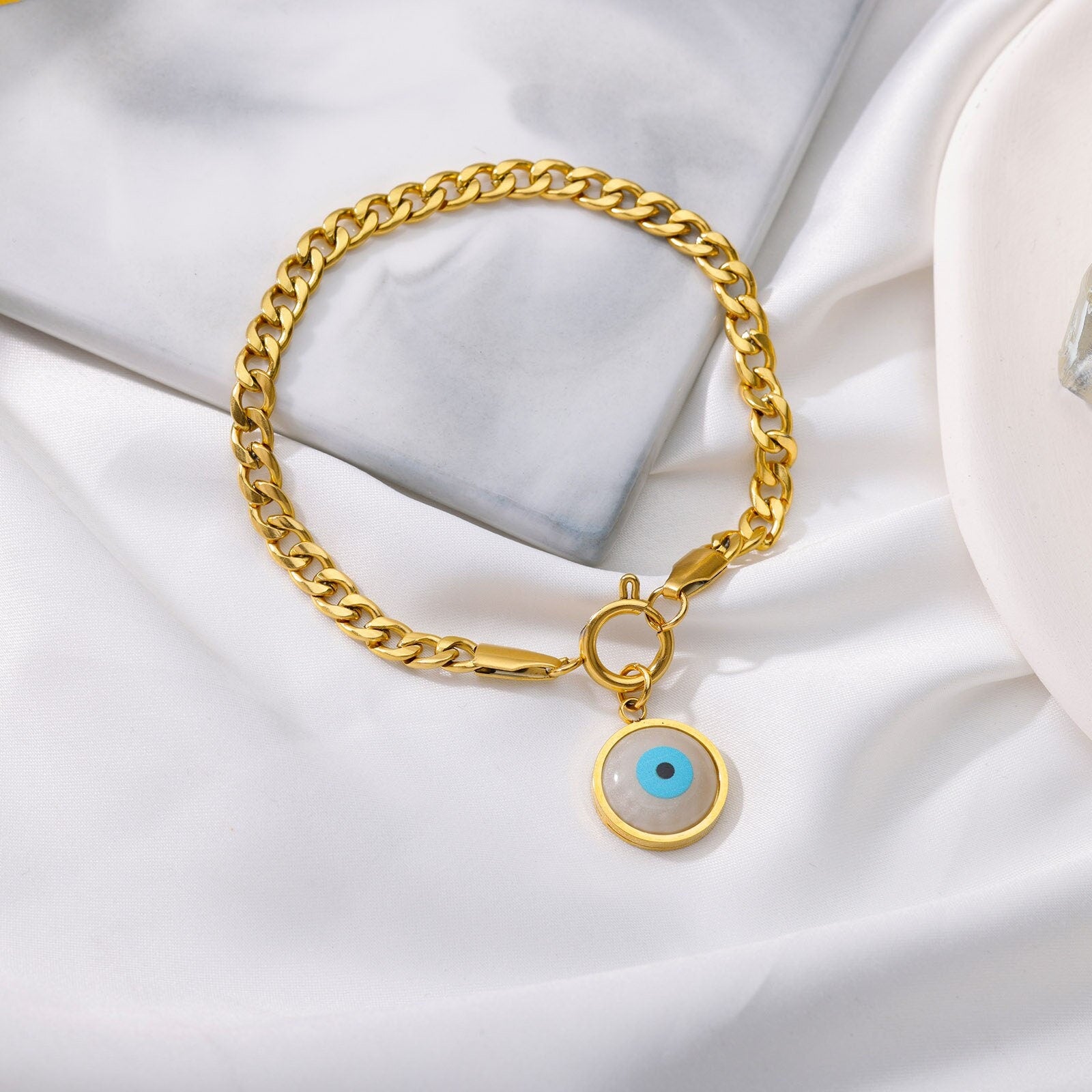 18K Gold Evil Eye Bracelet, Evil Eye Enamel, Gothic Evil Eye, Evil Eye Bracelet for Women, Gift for Her