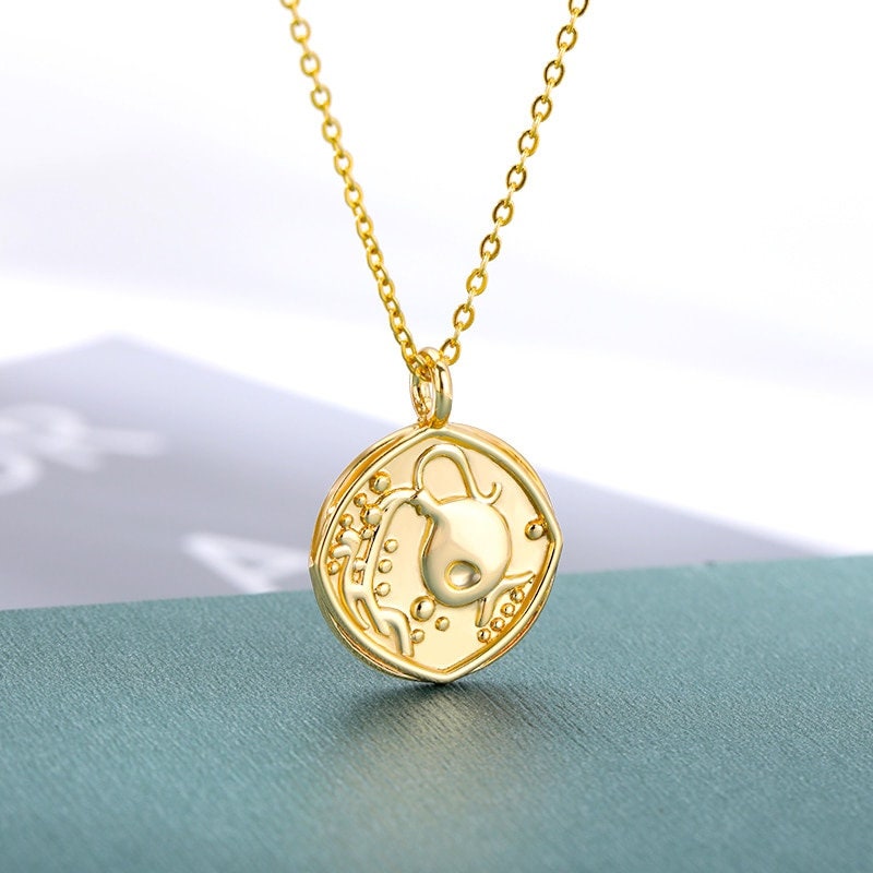 Horoscope Coin Charm, 18K Gold Horoscope Necklace, Horoscope Pendant for Women, Gift for Her