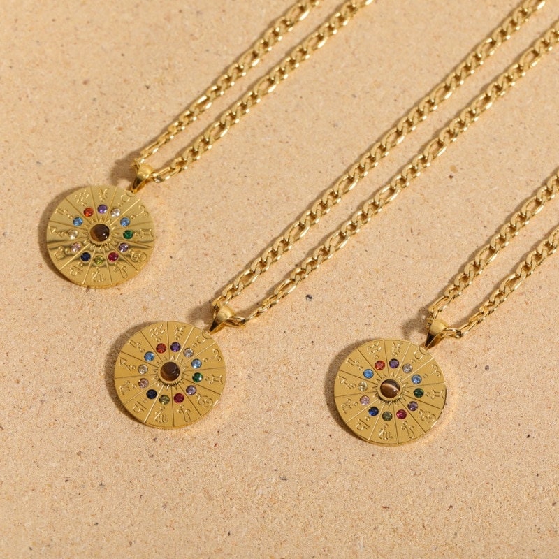 18K Gold Horoscope Charm, Gold Horoscope Necklace, Constellation Fashion Necklace for Women, Gift for Her