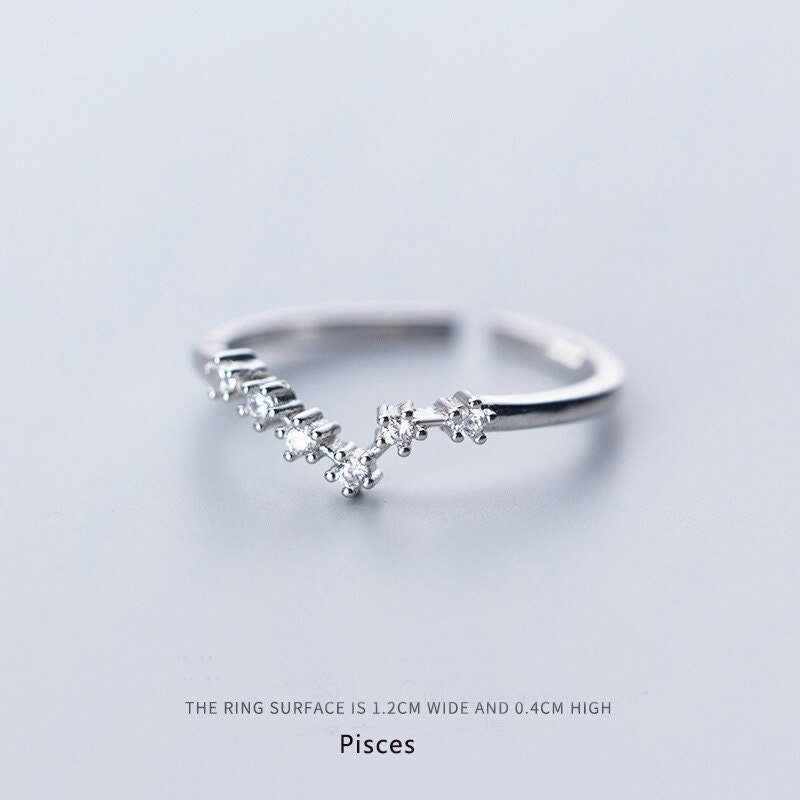 Horoscope Constellation Stars, Silver Stackable Ring, Zodiac Dainty Minimalist Jewelry, Delicate Handmade for Women, Gift for Her