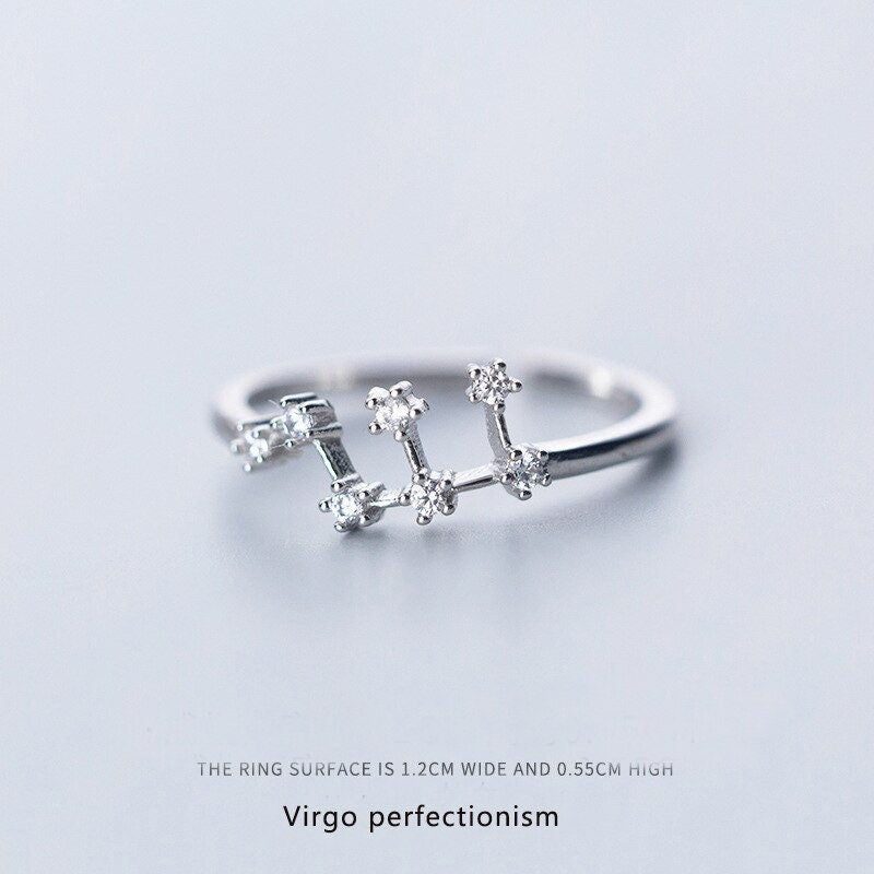 Horoscope Constellation Stars, Silver Stackable Ring, Zodiac Dainty Minimalist Jewelry, Delicate Handmade for Women, Gift for Her