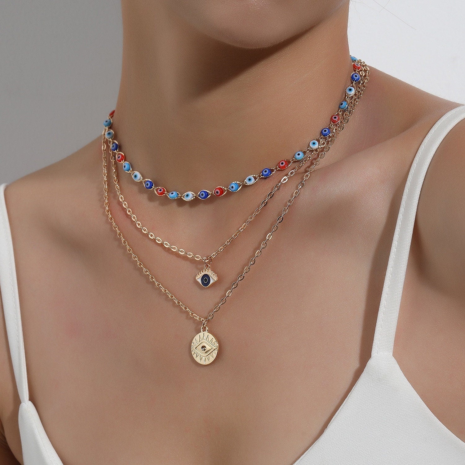 Evil Eye Amulet, 18K Gold Evil Eye Necklace, Gothic Fashion Necklace for Women, Gift for Her