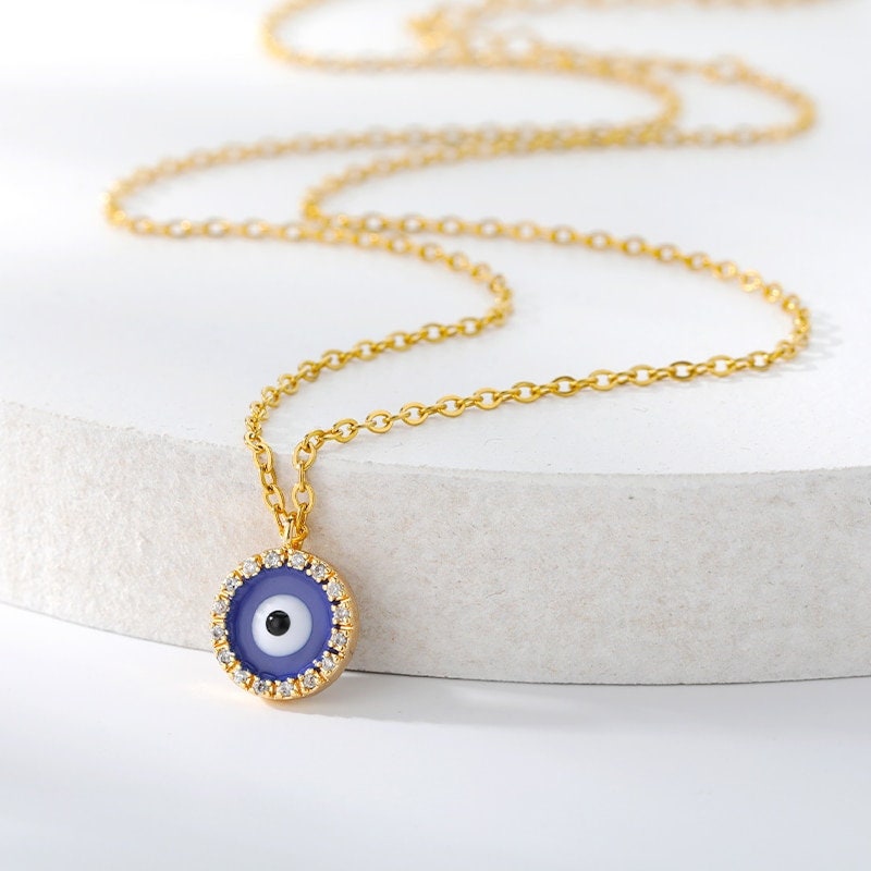 18K Gold Evil Eye Necklace, Blue Evil Eye, Gothic Evil Eye Fashion Necklace for Women, Gift for Her