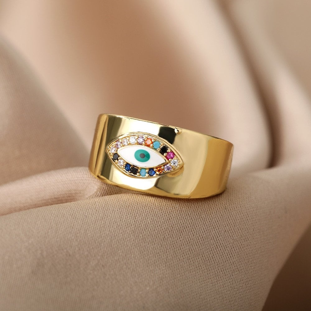 Evil Eye Ring, Protection Ring, 18K Gold Evil Eye Ring, Gold Protection Ring, Gothic Fashion Ring for Women, Gift for Her