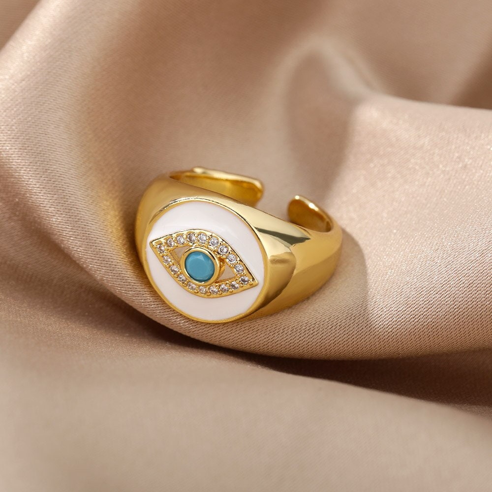 Evil Eye Charm, 18K Gold Evil Eye Ring, Gothic Evil Eye Ring, Gothic Fashion Ring for Women, Gift for Her