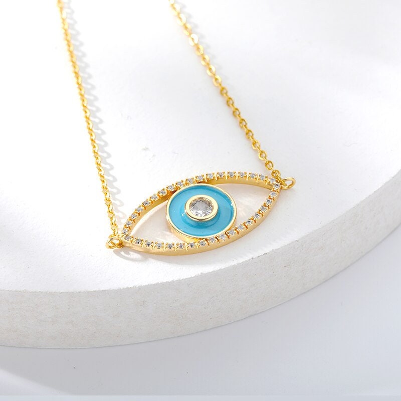 18K Gold Eye Necklace, Big Eye Necklace, Gothic Necklace for Women, Gift for Her
