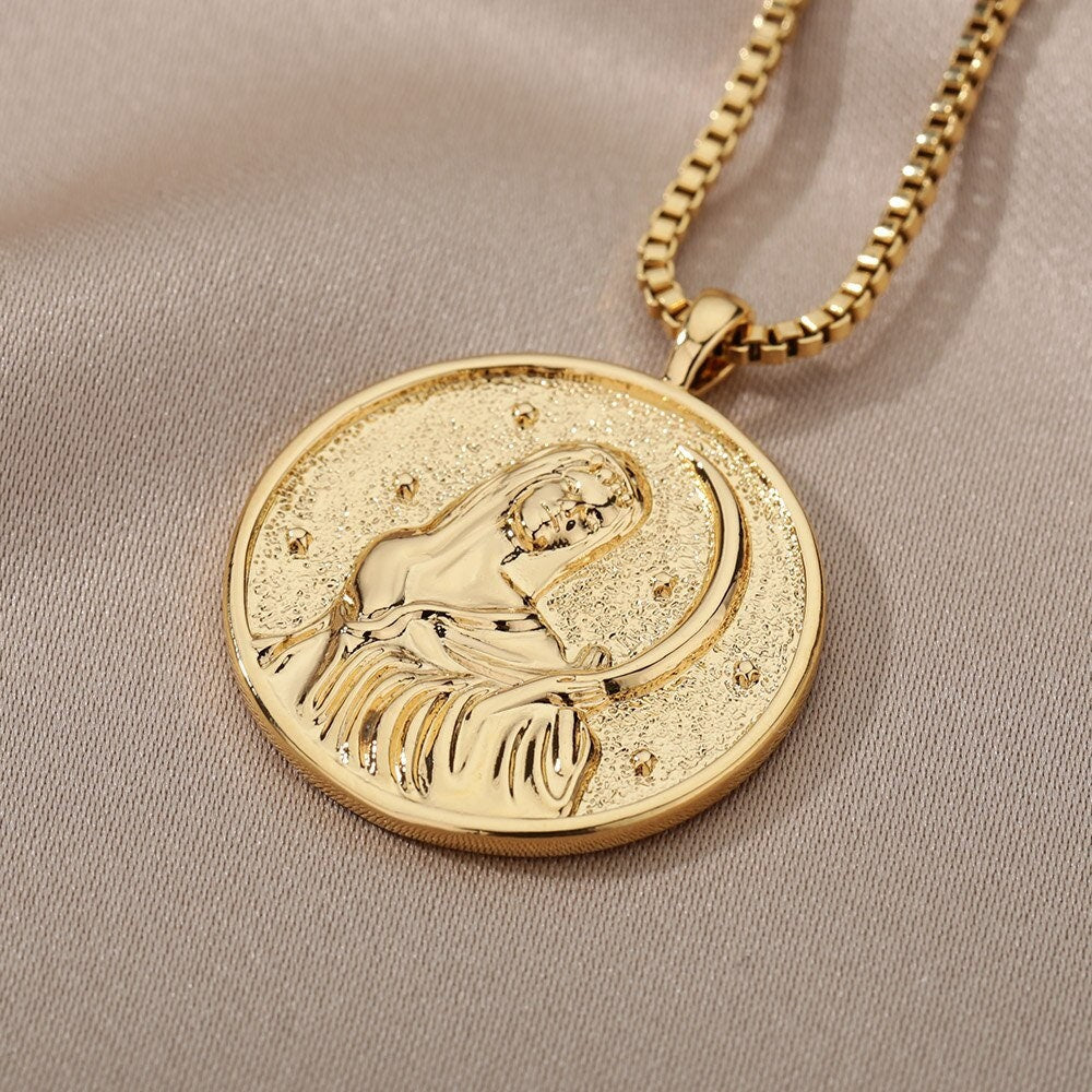 18K Gold Plated Selene Goddess Pendant, Greek Mythology Goddess, Gothic Dainty