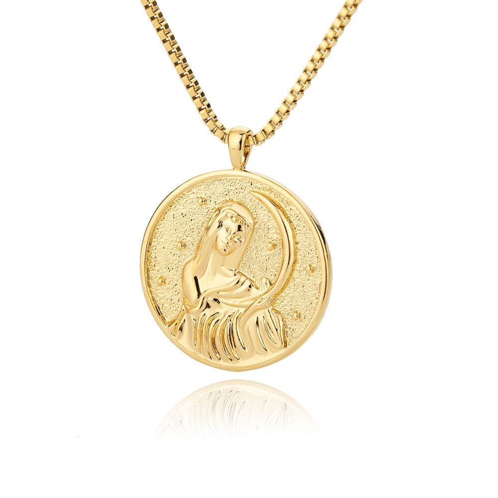 18K Gold Plated Selene Goddess Pendant, Greek Mythology Goddess, Gothic Dainty