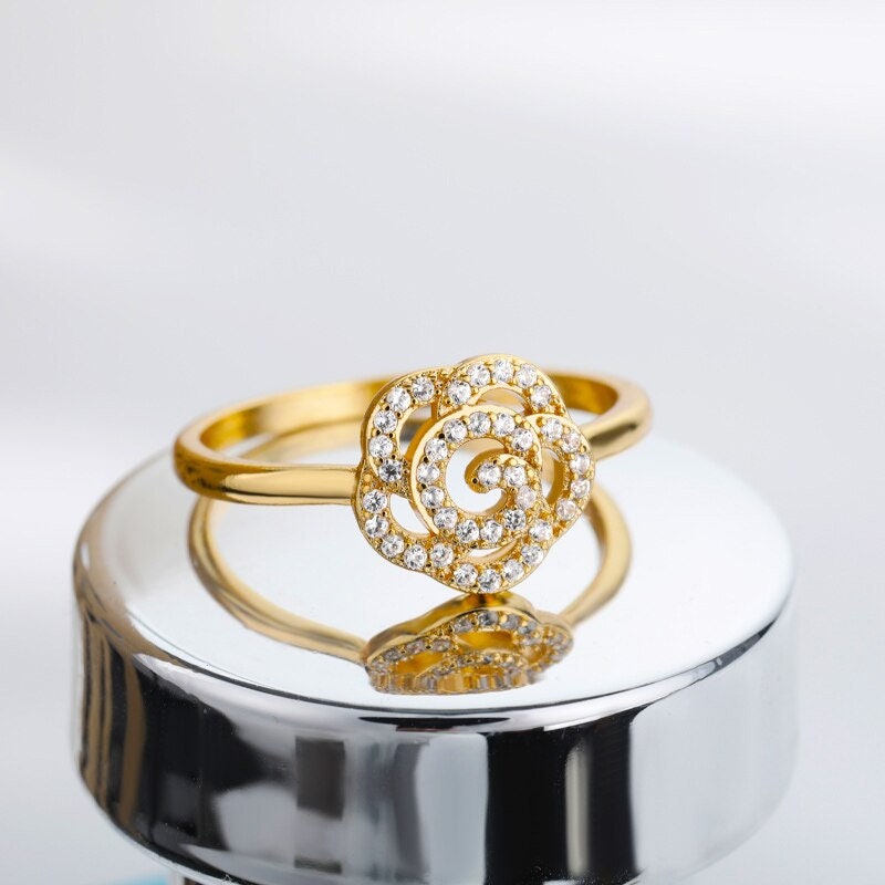 Punk Rose Ring, 18K Gold Rose Ring, Gold Flower Ring, Crystal Rose Ring, Punk Rose Fashion Ring for Women, Gift for Her
