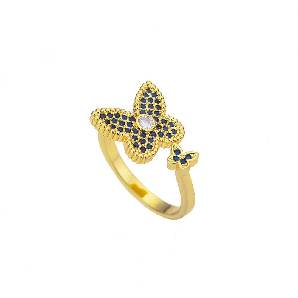 Punk Black Butterfly Charm, 18K Gold Gothic Stackable Ring, Dainty Minimalist Jewelry, Delicate Handmade for Women, Gift for Her
