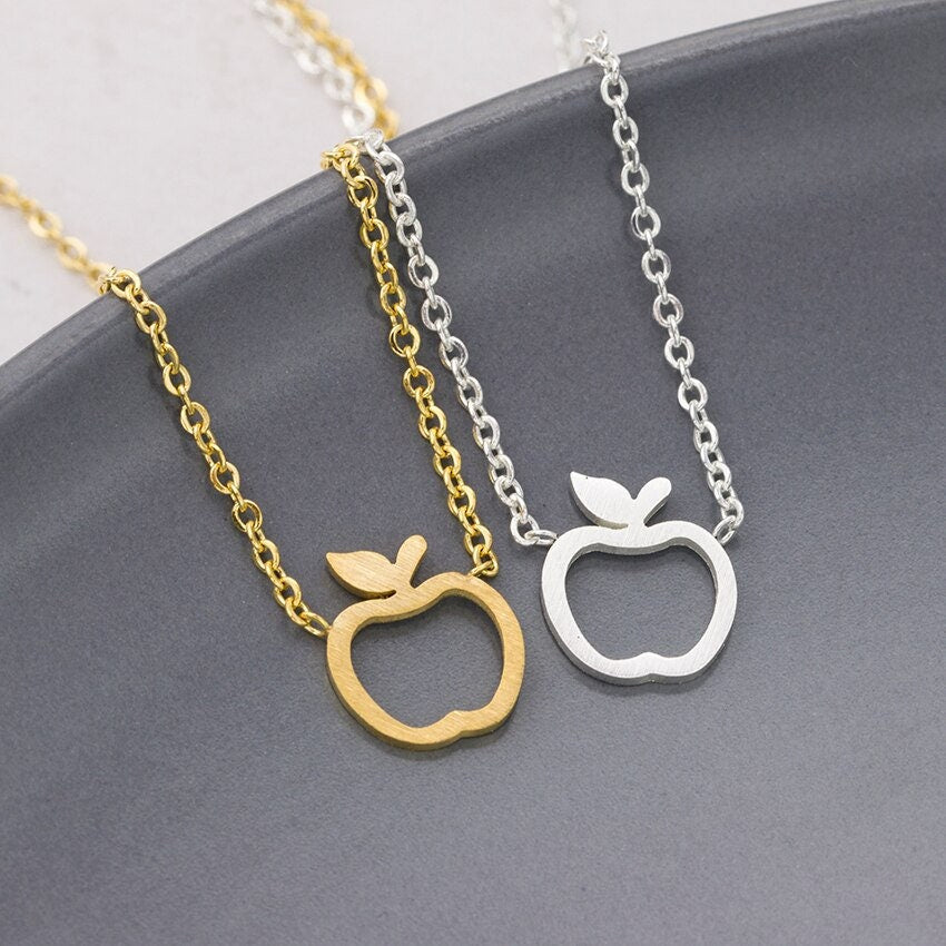 Boho Cute Charm Apple Fruit Pendant, 18K Gold Layered Yogi Necklace, Dainty Minimalist Jewelry, Delicate Handmade for Women, Gift for Her