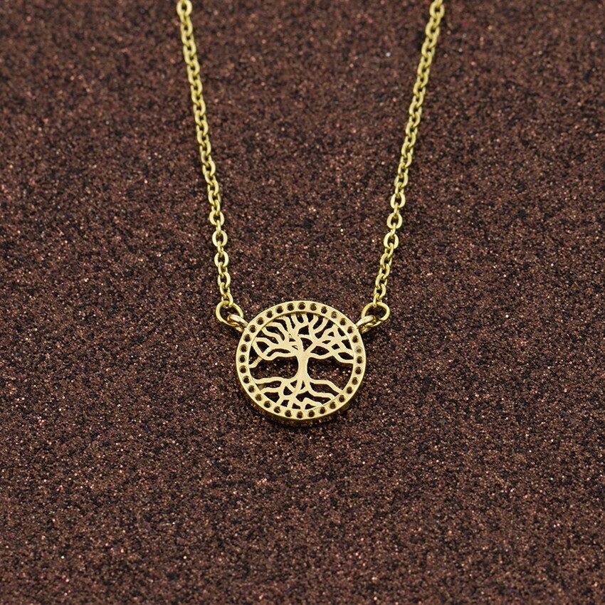 Boho Charm Coin Tree of Life Pendant, 18K Gold Layered Yogi Necklace, Dainty Minimalist Jewelry, Delicate Handmade for Women, Gift for Her