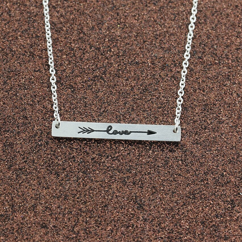Boho Cute Arrow Love Bar Pendant, 18K Gold Layered Yogi Necklace, Dainty Minimalist Jewelry, Delicate Handmade for Women, Gift for Her