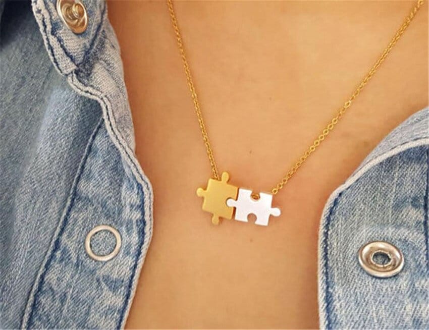 Boho Cute Jigsaw Puzzle Pieces Pendant, 18K Gold Layered Yogi Necklace, Dainty Minimalist Jewelry, Delicate Handmade for Women, Gift for Her