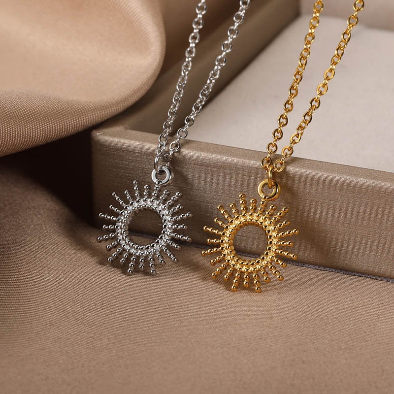 Punk Tarot Sun Pendant, 18K Gold Layered Necklace, Gothic Dainty Minimalist Jewelry, Delicate Handmade for Women, Gift for Her