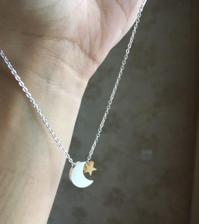 Boho Cute Moon Stars Pendant, 18K Gold Layered Yogi Necklace, Dainty Minimalist Jewelry, Delicate Handmade for Women, Gift for Her