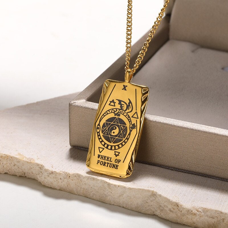 Punk Fortune Tarot Card Pendant, 18K Gold Layered Necklace, Gothic Dainty Minimalist Jewelry, Delicate Handmade for Women, Gift for Her