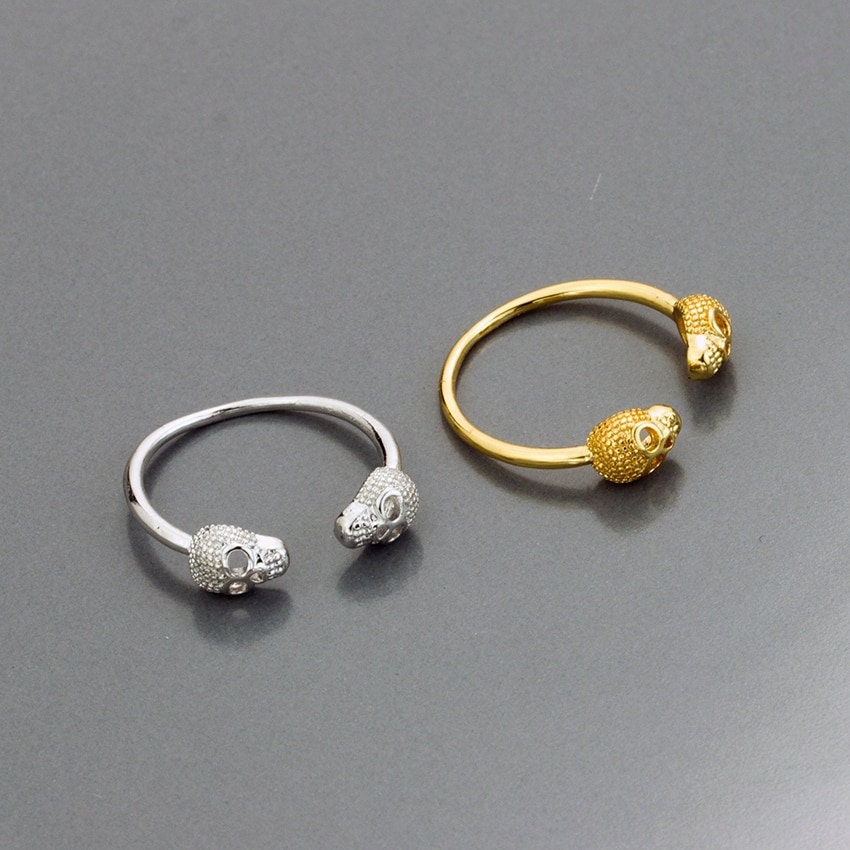 Punk Double Skull Open Adjustable , 18K Gold Gothic Ring, Dainty Minimalist Accessories, Delicate Handmade Jewelry for Women, Gift for Her