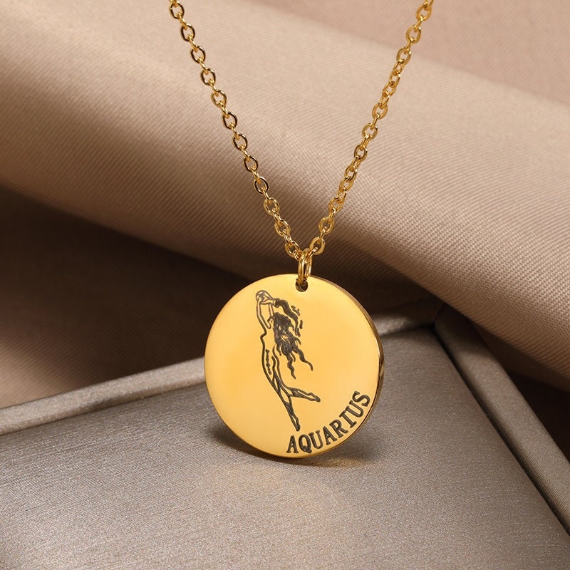 Punk Horoscope Zodiac Pendant, 18K Gold Layered Necklace, Gothic Dainty Minimalist Jewelry, Delicate Handmade for Women, Gift for Her