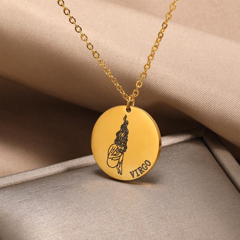 Punk Horoscope Zodiac Pendant, 18K Gold Layered Necklace, Gothic Dainty Minimalist Jewelry, Delicate Handmade for Women, Gift for Her