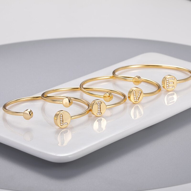 Custom Initial Letter Crystal, 18K Gold Layered Personalized Bracelet, Dainty Minimalist Jewelry, Delicate Handmade for Women, Gift for Her