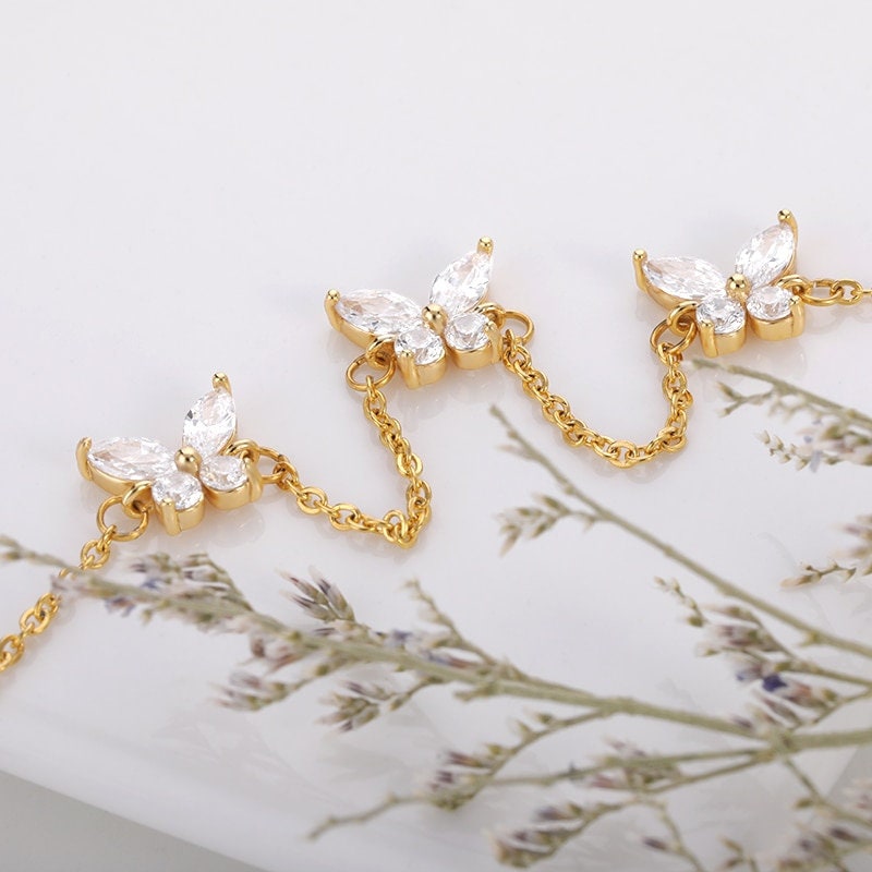 Boho Hippie Butterfly Crystal , 18K Gold Layered Yogi Bracelet, Dainty Minimalist Jewelry, Delicate Handmade for Women, Gift for Her