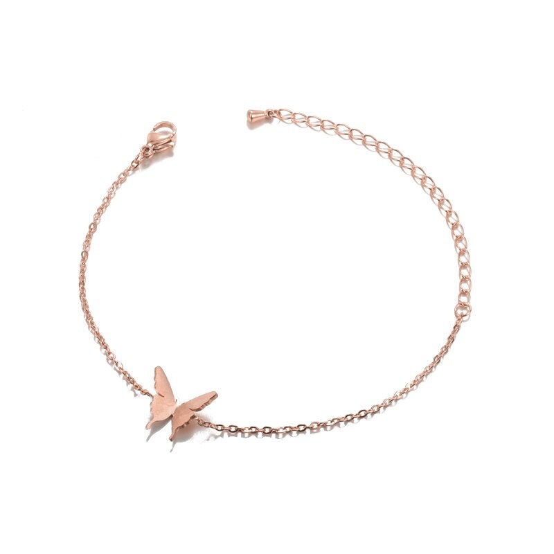 Boho Cute Butterfly Charm, 18K Gold Layered Yogi Bracelet, Dainty Minimalist Jewelry, Delicate Handmade for Women, Gift for Her