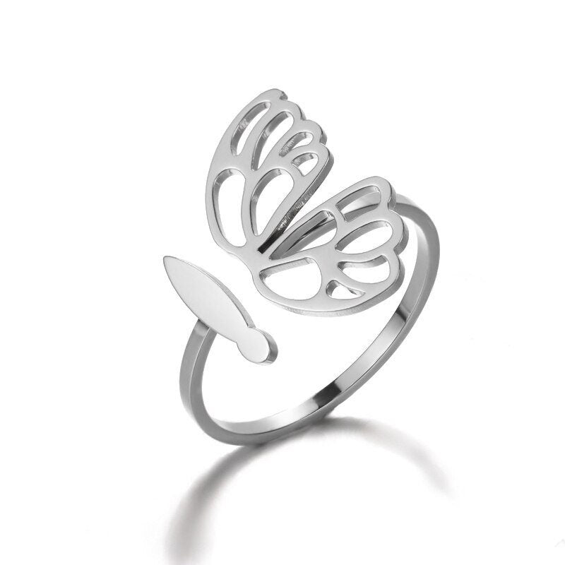 Boho Butterfly Contour, 18K Gold Yogi Stackable Ring, Dainty Minimalist Jewelry, Delicate Handmade for Women, Gift for Her