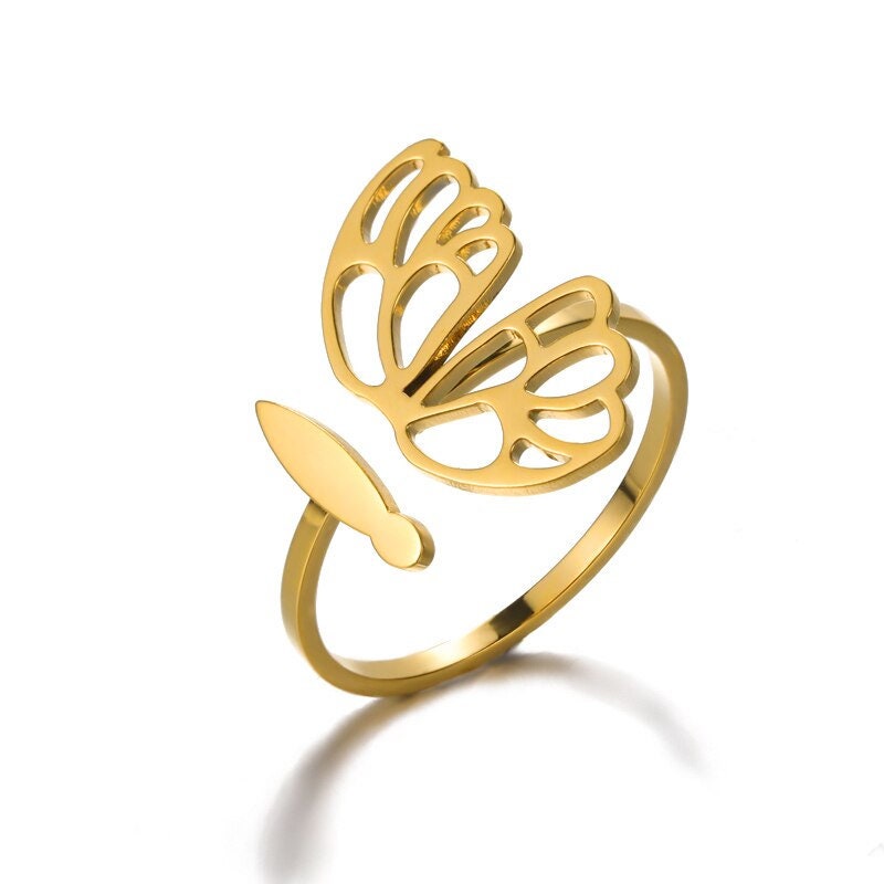 Boho Butterfly Contour, 18K Gold Yogi Stackable Ring, Dainty Minimalist Jewelry, Delicate Handmade for Women, Gift for Her