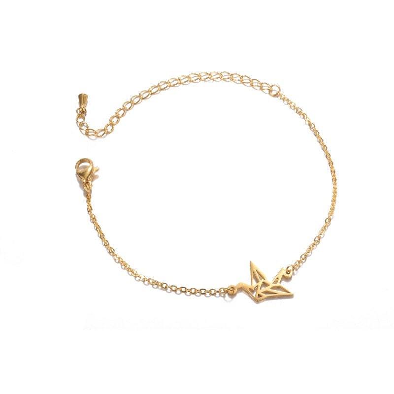 Boho Origami Crane Charm, 18K Gold Layered Yogi Bracelet, Dainty Minimalist Jewelry, Delicate Handmade for Women, Gift for Her